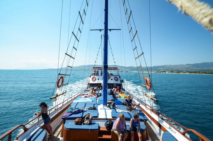 From the Port of Kos: Full Day Boat Cruise to 3 Islands - Sailing from Kos toward Kalymnos