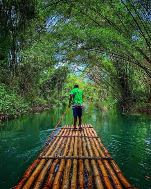 Private Martha Brae rafting tour from Falmouth cruise port - Boarding a bamboo raft on the Martha Brae River
