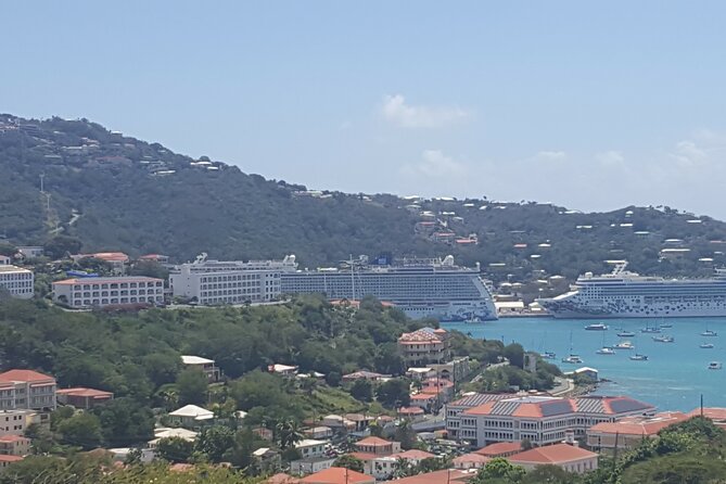 Cruise ships at anchor below the hillside town of Charlotte Amalie